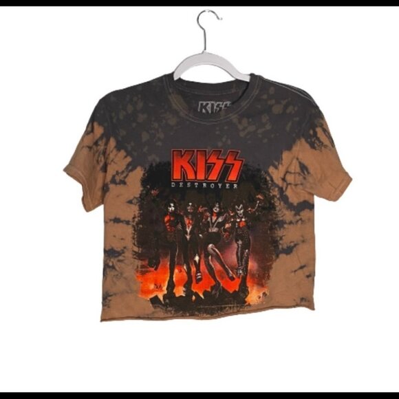 Kiss Destroyer Bleach Dye DIY Short Sleeve Crop Top - Picture 1 of 5